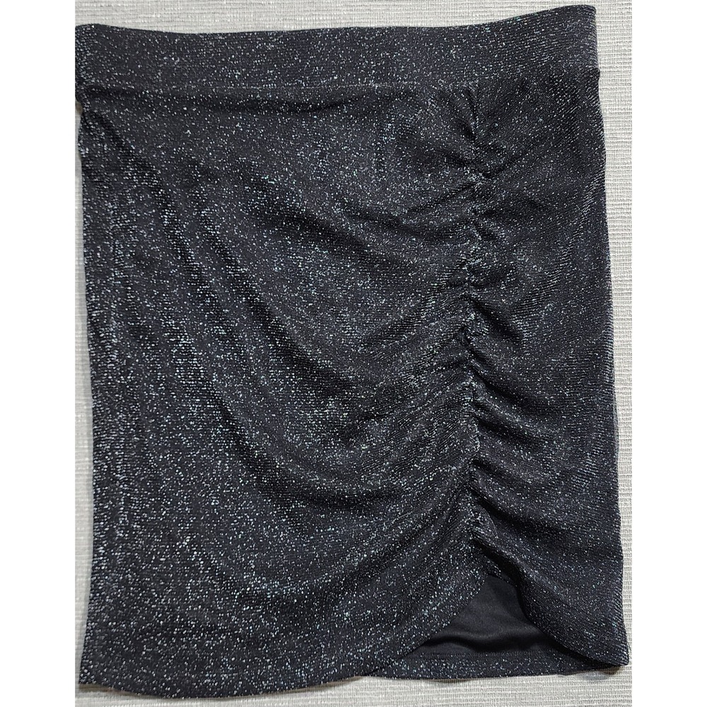 Torrid Black Glitter Knit Cinched Mini Skirt 1 1X 14-16‎ Metallic Ruched Sparkle
